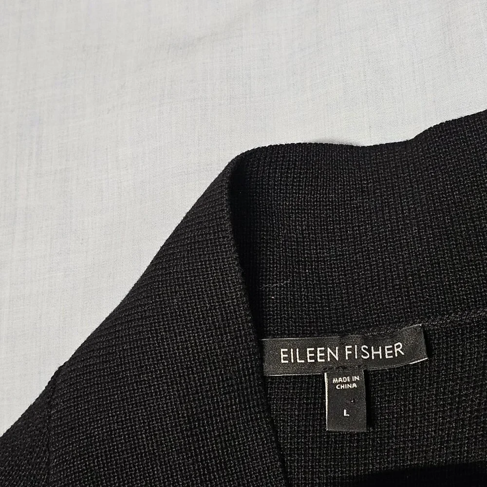 Eileen Fisher Button Up Mock Neck Kimono Jacket Women Size L Black Silk/Cotton - Picture 4 of 13